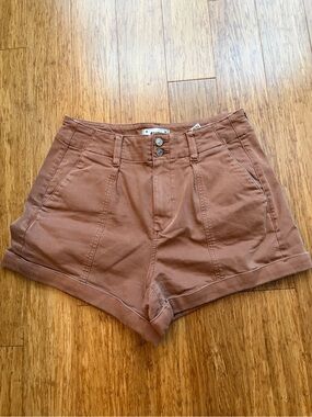 PAIGE High-Waist Rust Brown Utility Shorts